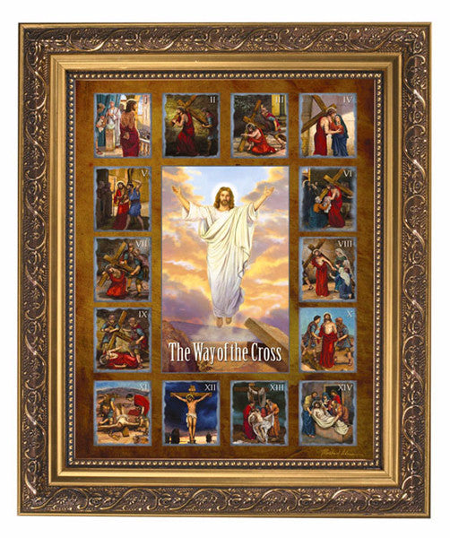 Jesus Stations Of Cross Print In Ornate Gold Frame