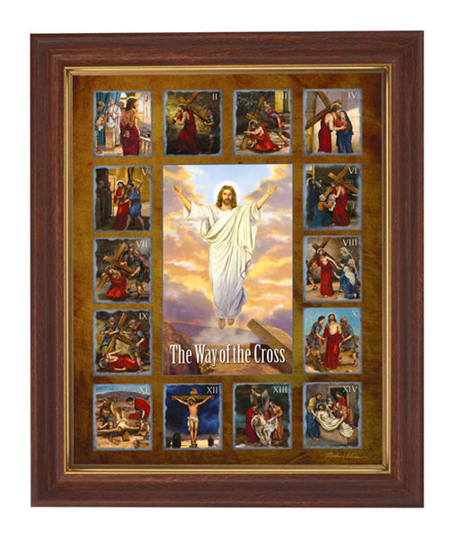 Stations Of The Cross Jesus Print In Wood Tone Frame With Glass