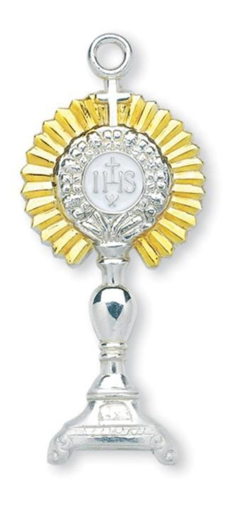 Sterling Silver Two Tone Monstrance Pendant with 24" Chain