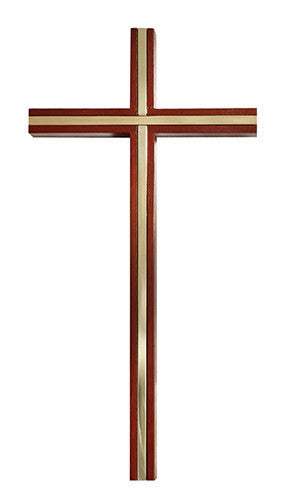 Walnut Wall Chapel Cross With Gold Plated Inlay Accent 10"