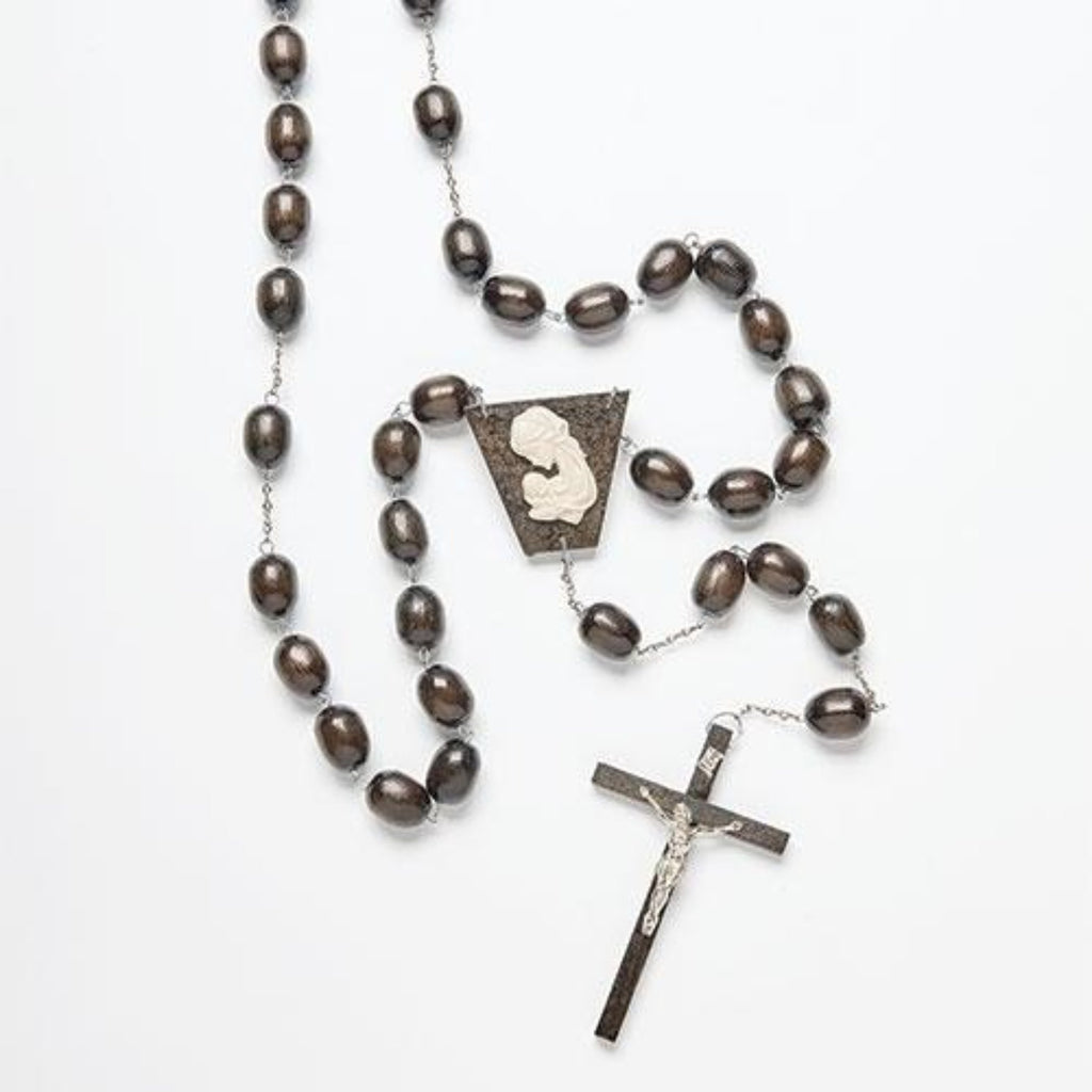Wooden Madonna Large Size Wall Rosary Vintage Style 60" Long