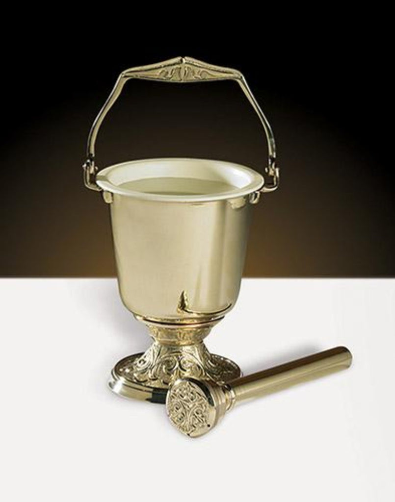 Embossed Holy Water Pot With Sprinkler For Church
